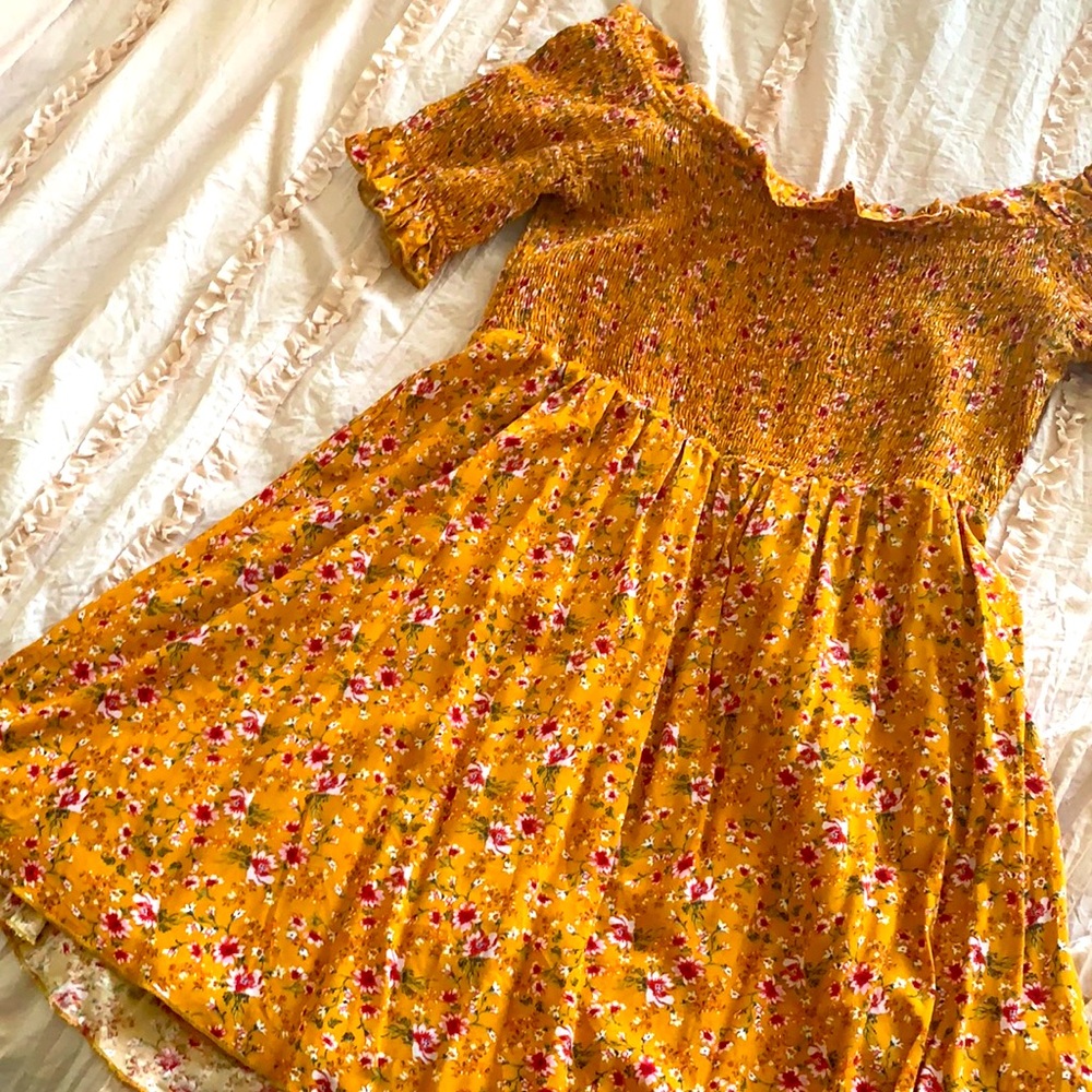 Off shoulder mustard dress